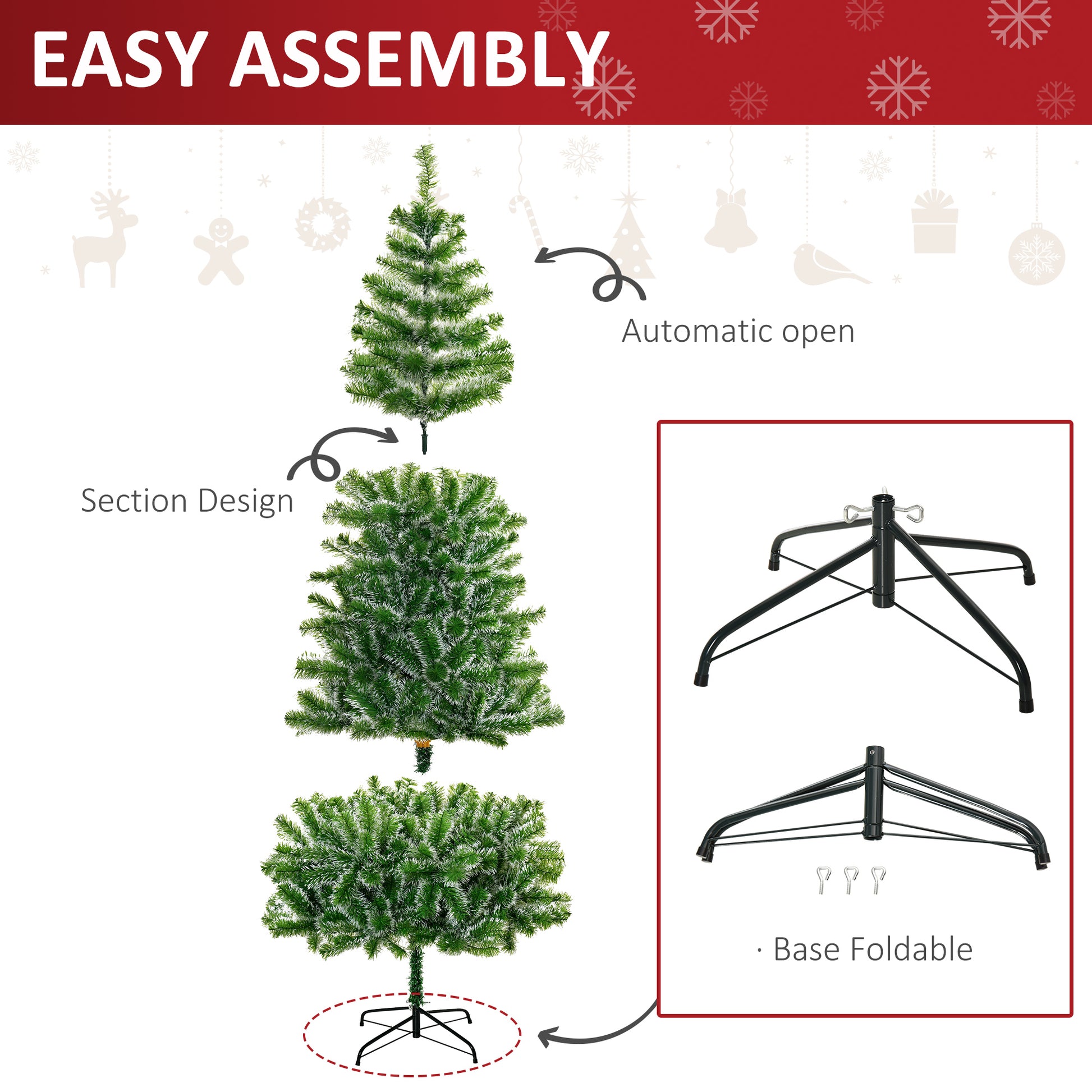 Homcom 7FT Indoor Christmas Tree Artificial Decoration Xmas Gift with Metal Stand Branch Tips