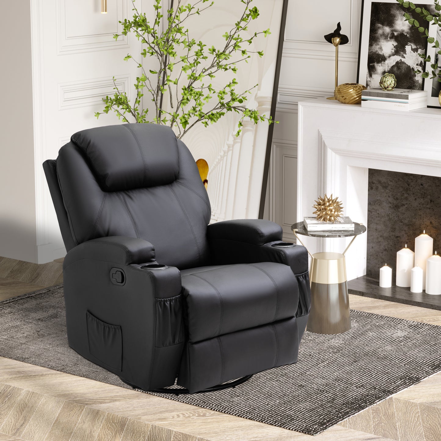 Homcom Recliner Armchair Massage Swivel PU Leather Reclining Chairs with Adjustable Leg Rest