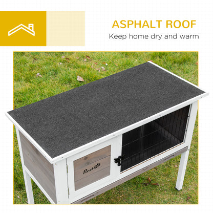 PawHut Wooden Rabbit Hutch Guinea Pig Hutch Bunny Cage Backyard Built in Tray Openable Asphalt Roof Small Animal House 86 x 45 x 70 cm Brown