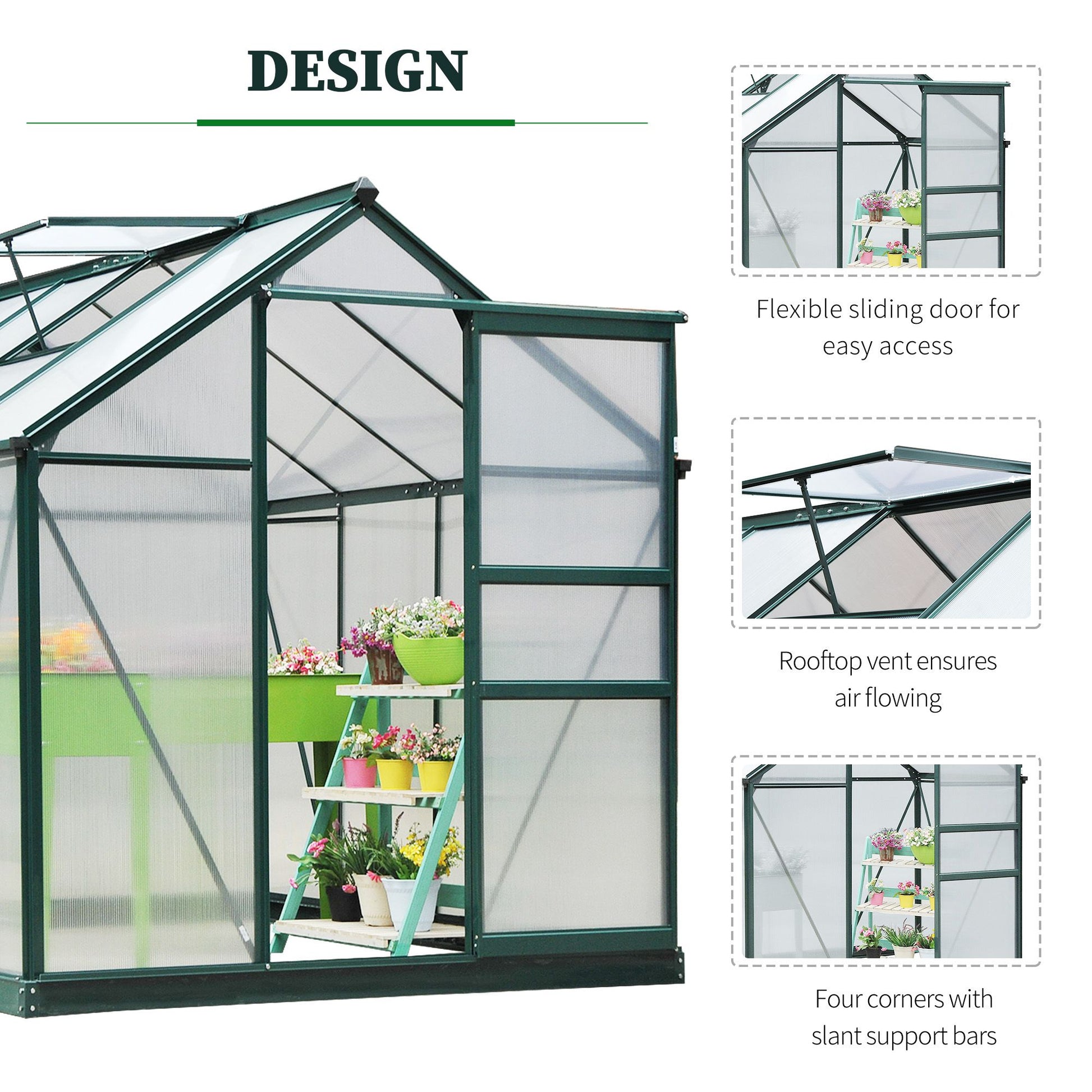 Outsunny Clear Polycarbonate Greenhouse Large Walk-In Green House Garden Plants Grow Galvanized Base Aluminium Frame w/ Slide Door (6 x 8ft)