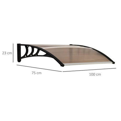 Outsunny Curved Window Door Canopy Aluminium Rigid Plastic Polycarbonate Fixed Outdoor Awning Modern Design UV Water Rain Resist 100 x 75cm Brown