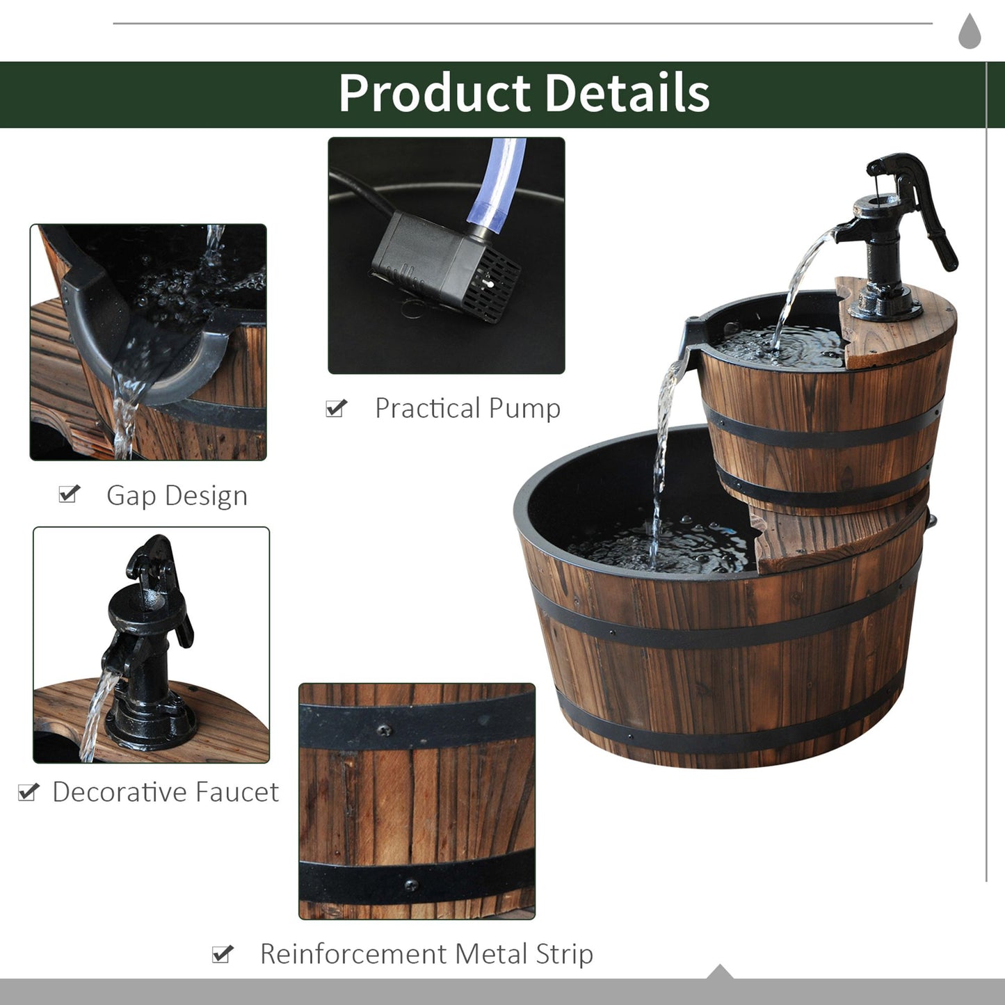 Outsunny Wooden Water Pump Fountain