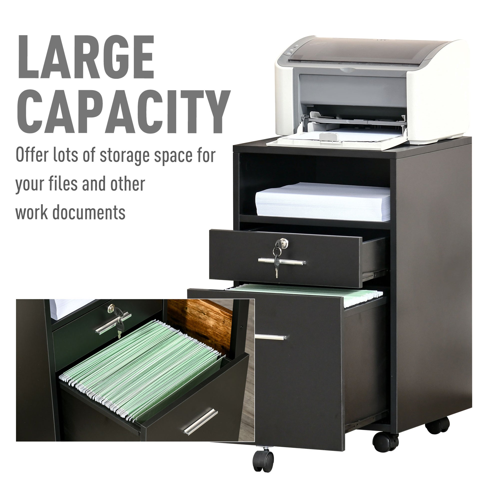 Vinsetto Mobile File Cabinet Home Filing Furniture w/ Lock