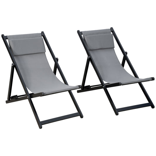 Outsunny Set of 2 Folding Garden Beach Aluminium Frame Deck Chairs Deckchairs Seaside Folding Garden Patio Lounger