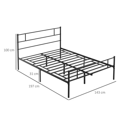 Homcom Double Metal Bed Frame Solid Bedstead Base with Headboard and Footboard