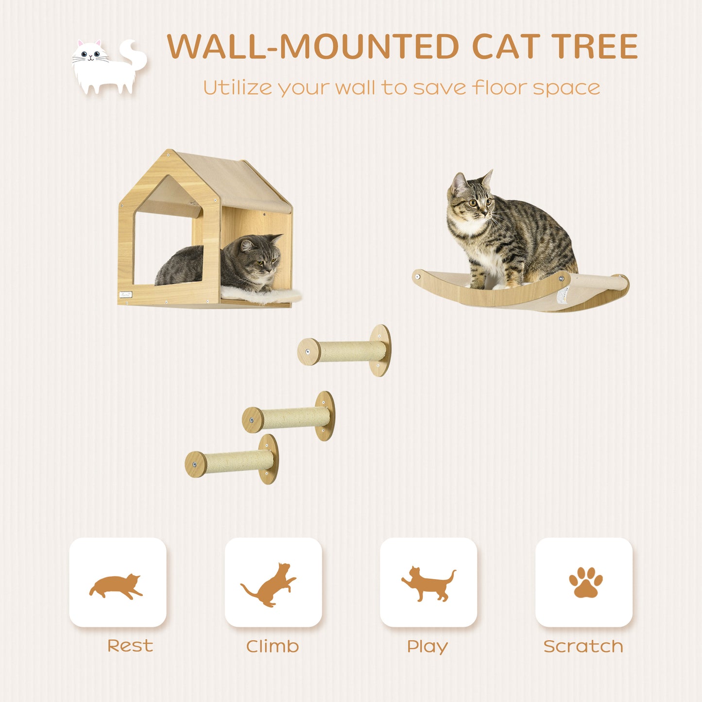 PawHut 5PCs Wall Mounted Cats Shelves