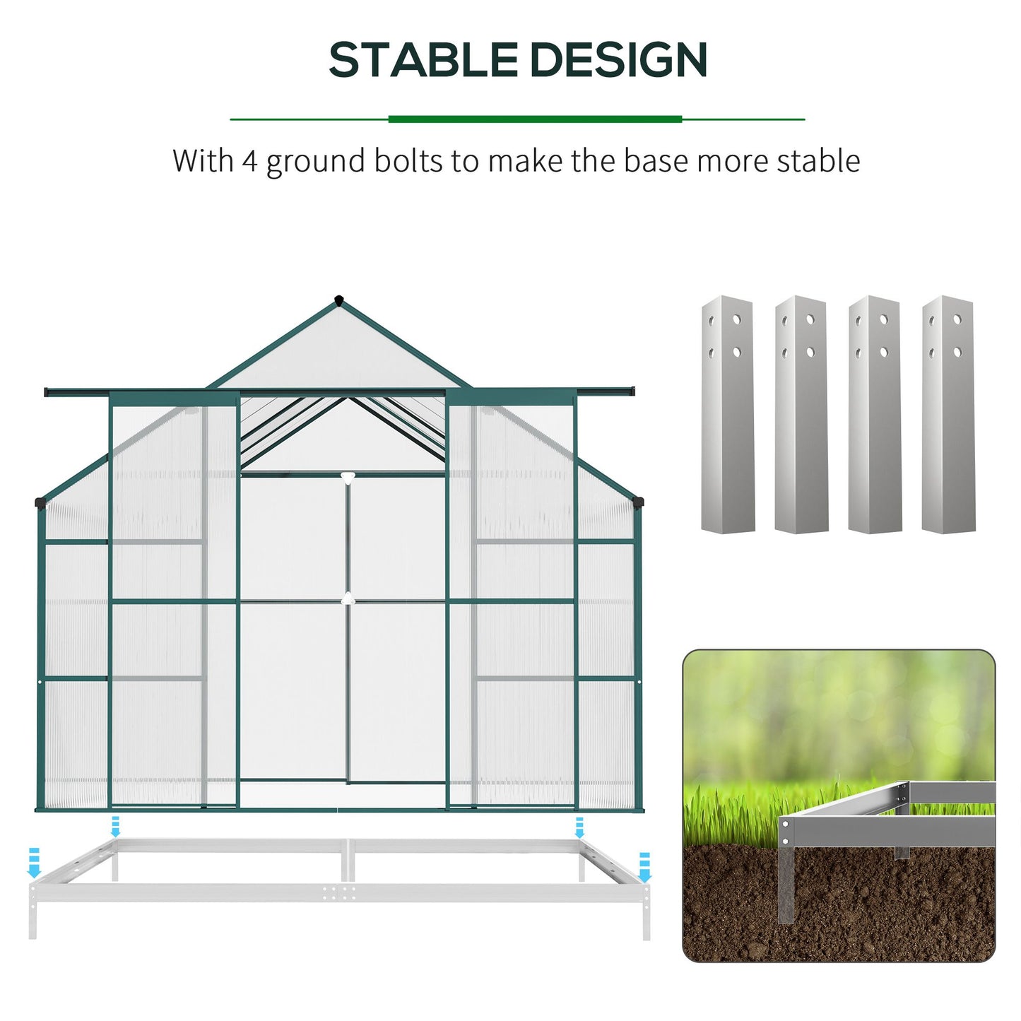 Outsunny Aluminum Greenhouse Polycarbonate Walk-in Garden Greenhouse Kit with Adjustable Roof Vent