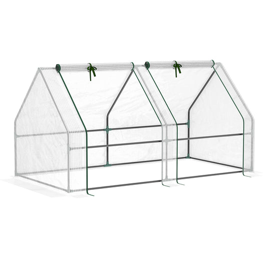 Outsunny Mini Small Greenhouse with Steel Frame & PE Cover & Zippered Window Poly tunnel Steeple for Plants Vegetables