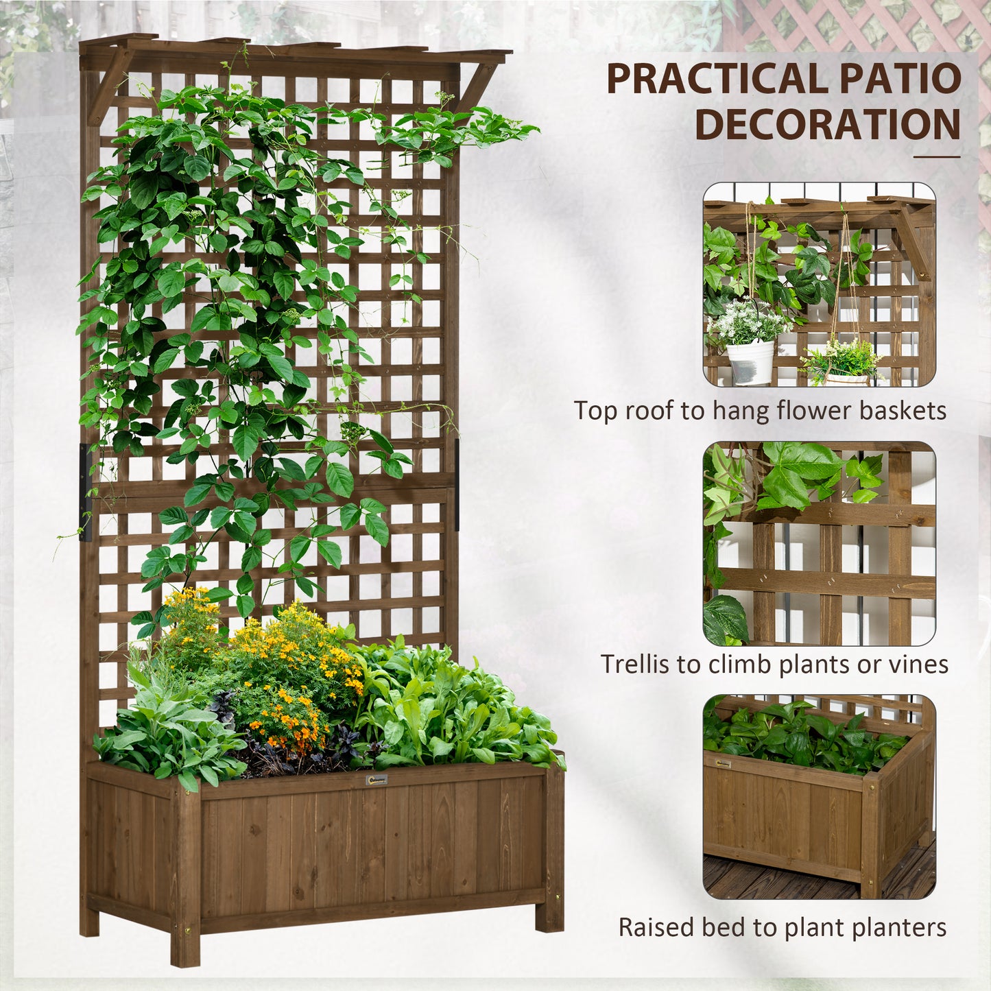 Outsunny Wood Planter with Trellis for Vine Climbing