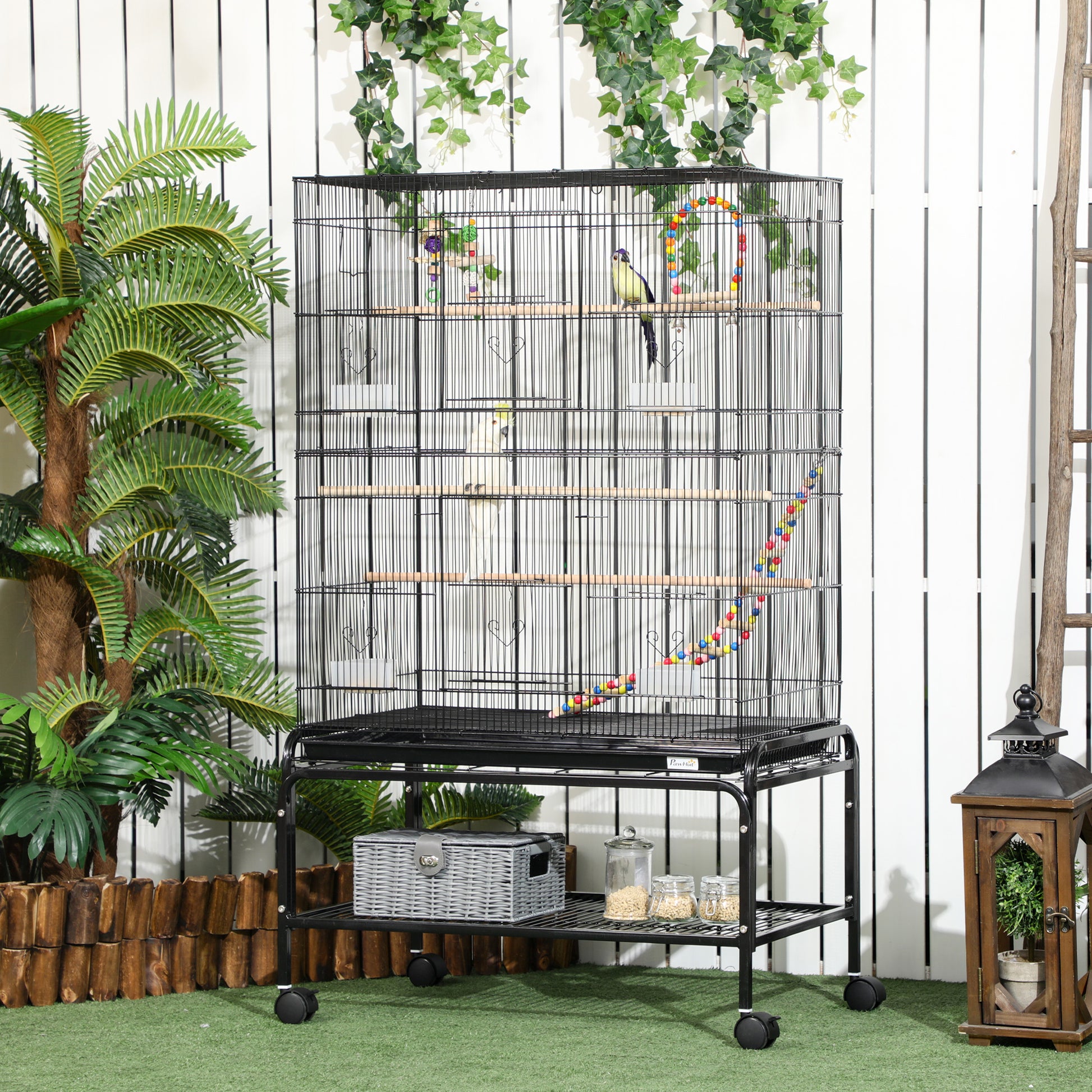 Grille 133cm Bird Cage Wheeled Black by Pawhut