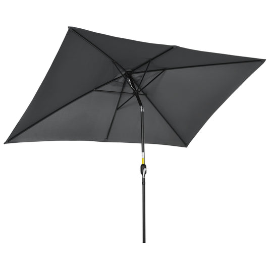 Outsunny 3x2m Patio Parasol Garden Umbrellas Canopy with Aluminum Tilt Crank Rectangular Sun Shade Steel