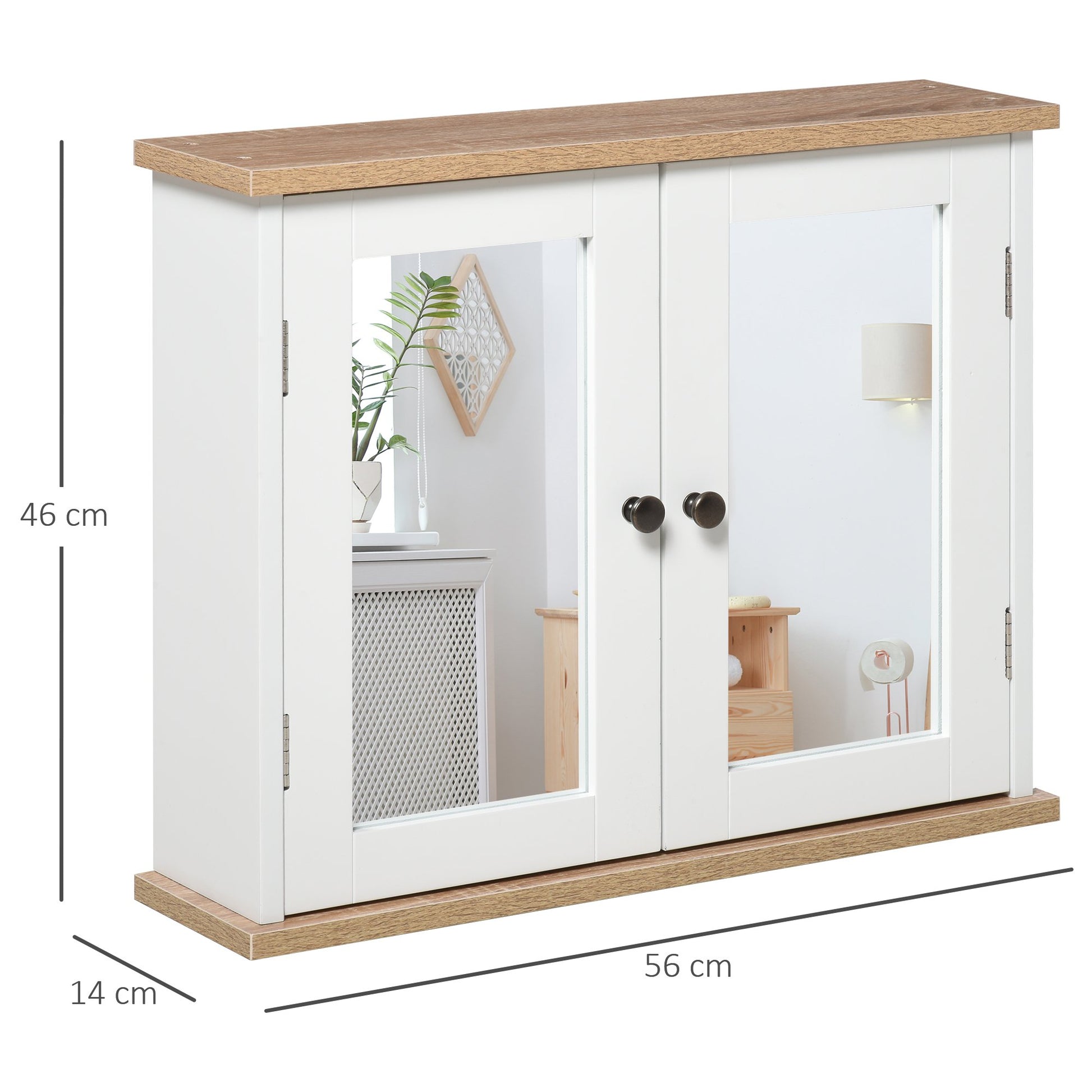 kleankin Bathroom Mirror Cabinet Wall Mounted Storage Cupboard with Double Door and Adjustable Shelf