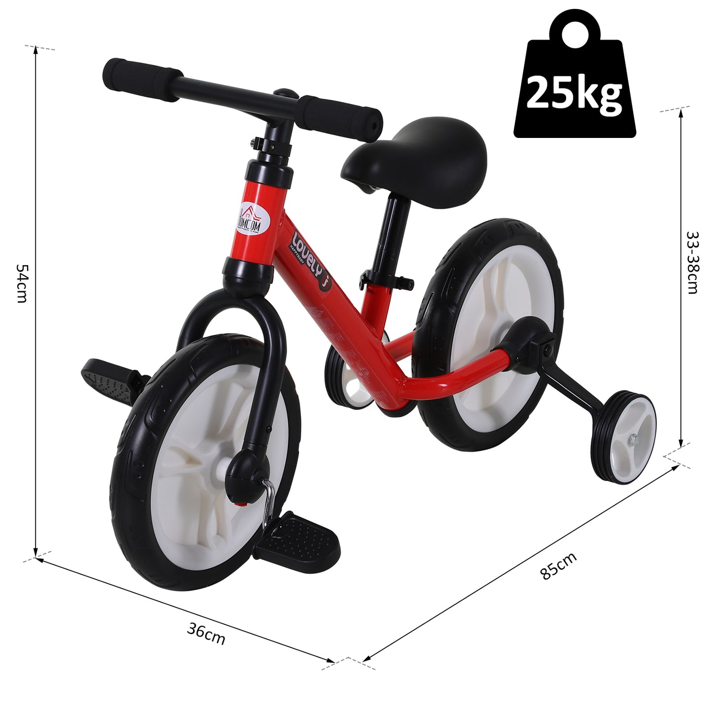 Homcom PP Toddlers Removable Stabiliser Balance Bike Red