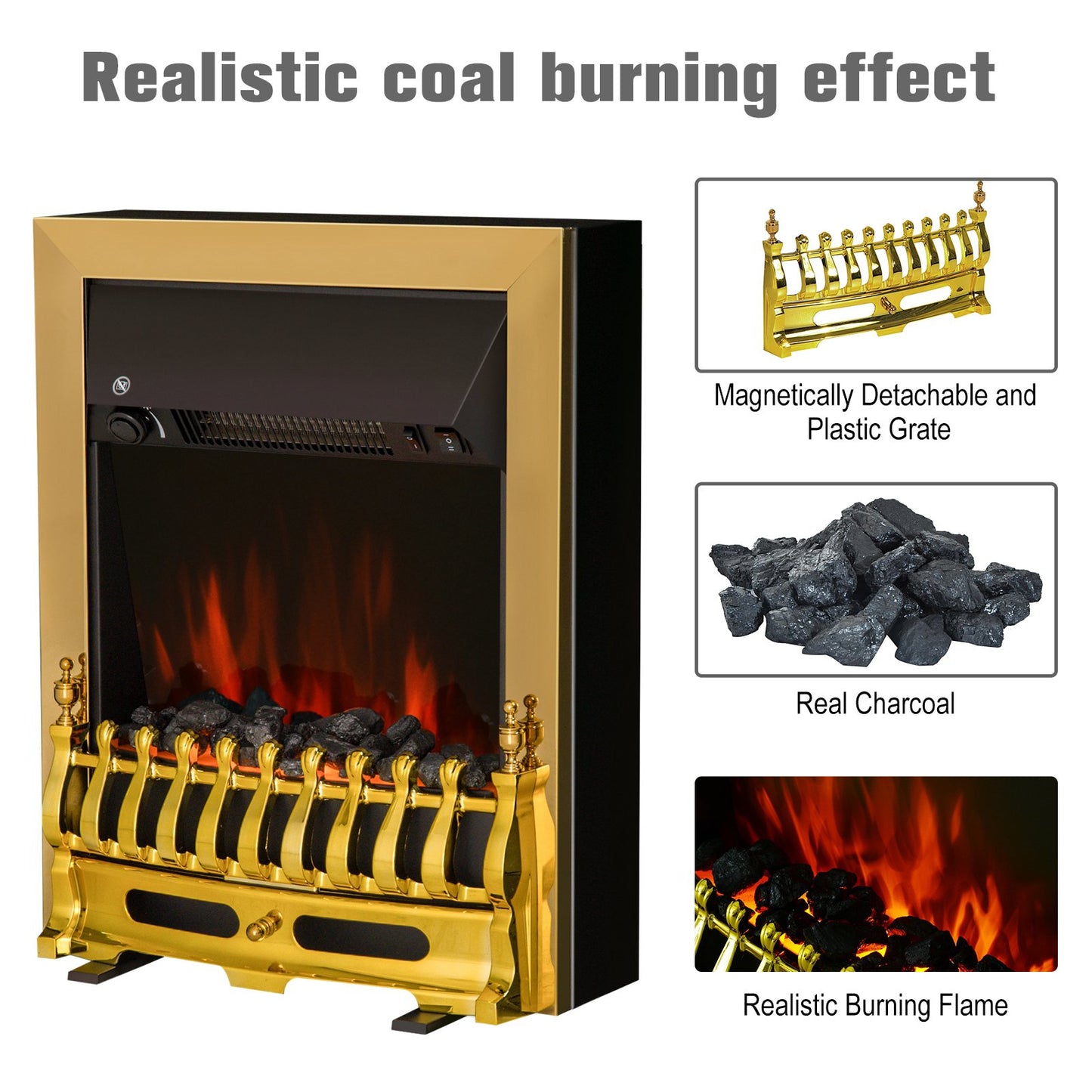 Homcom Electric Fireplace LED Light Complete Fire Place Heating Indoor Heater Coal Burning Flame Effect Heat 2000W Max