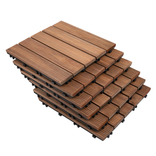 Outsunny 27 Pcs Solid Wood Interlocking Decking Tiles For Patio