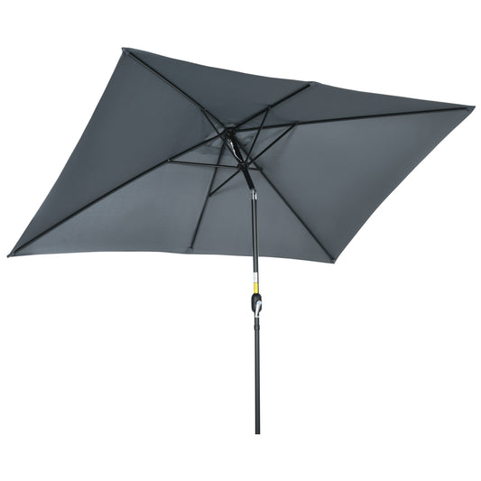 Outsunny 3x2m Patio Parasol Garden Umbrellas Canopy with Aluminum Tilt Crank Rectangular Sun Shade Steel