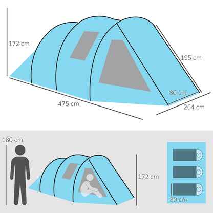 Outsunny 3-4 Man Tunnel Tent