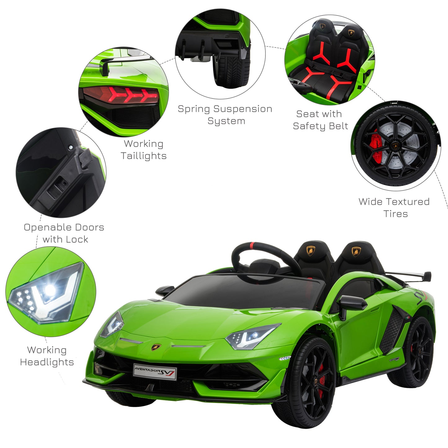 Homcom Lamborghini SVJ 12V Kids Electric Ride On Car Sport Racing Toy RC for 3-8 Yrs