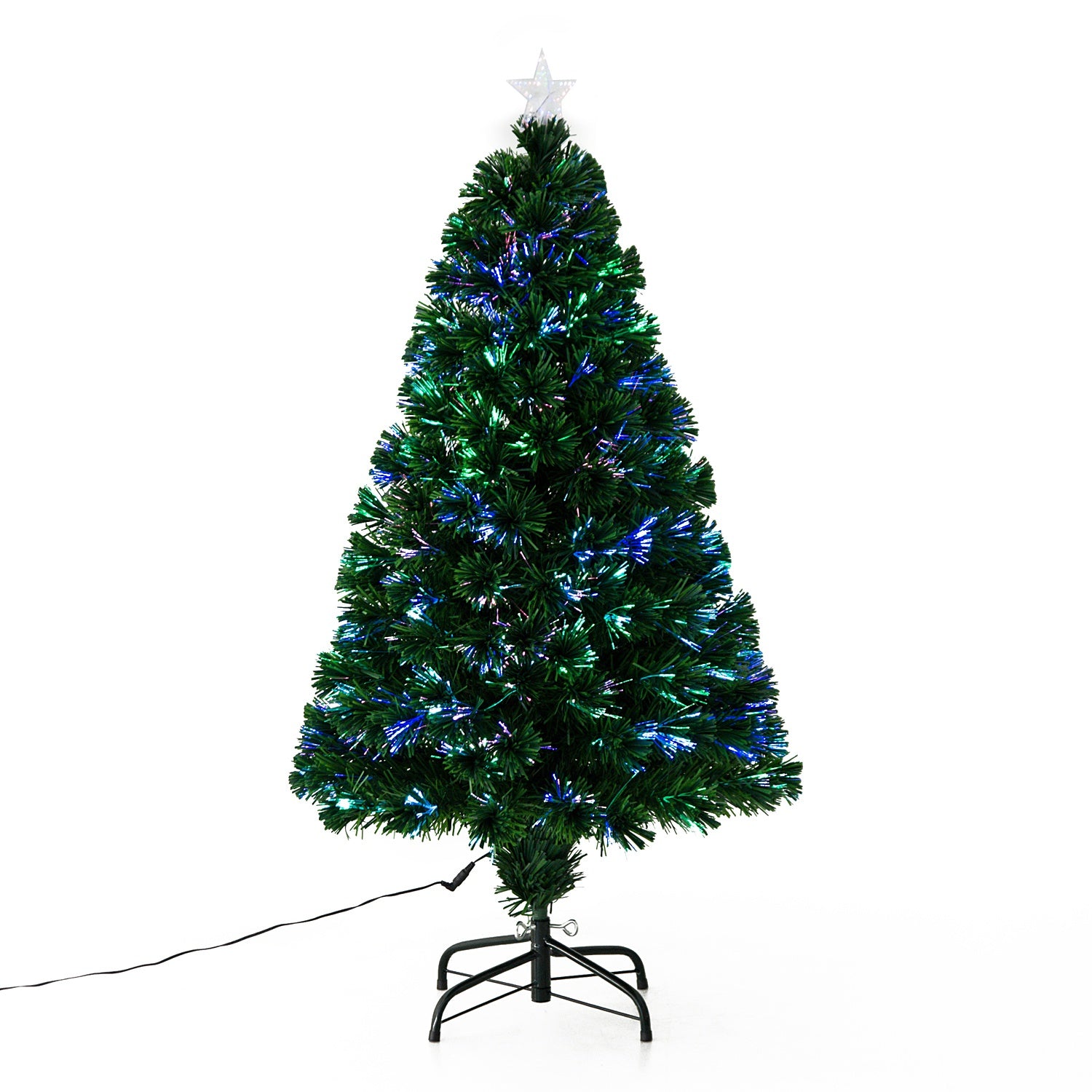 Homcom 4FT Pre-Lit Fibre Optic Artificial Christmas Tree Holiday Xmas Décor with Tree Topper Multi-Colour