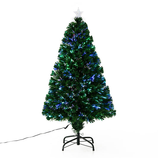 Homcom 4FT Pre-Lit Fibre Optic Artificial Christmas Tree Holiday Xmas Décor with Tree Topper Multi-Colour