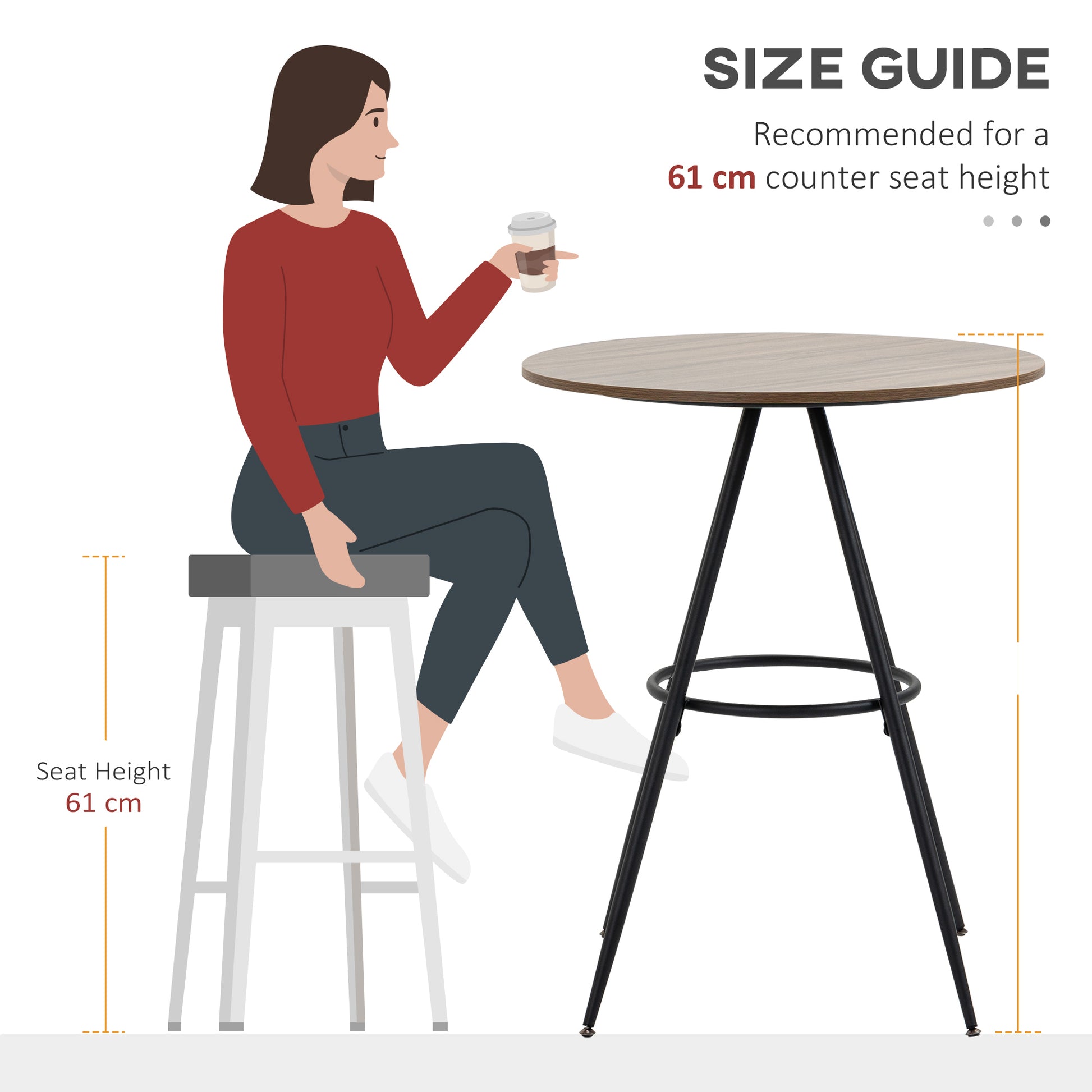 Homcom Round Counter Bistro Bar Table with Fixed Tabletop and Steel Legs