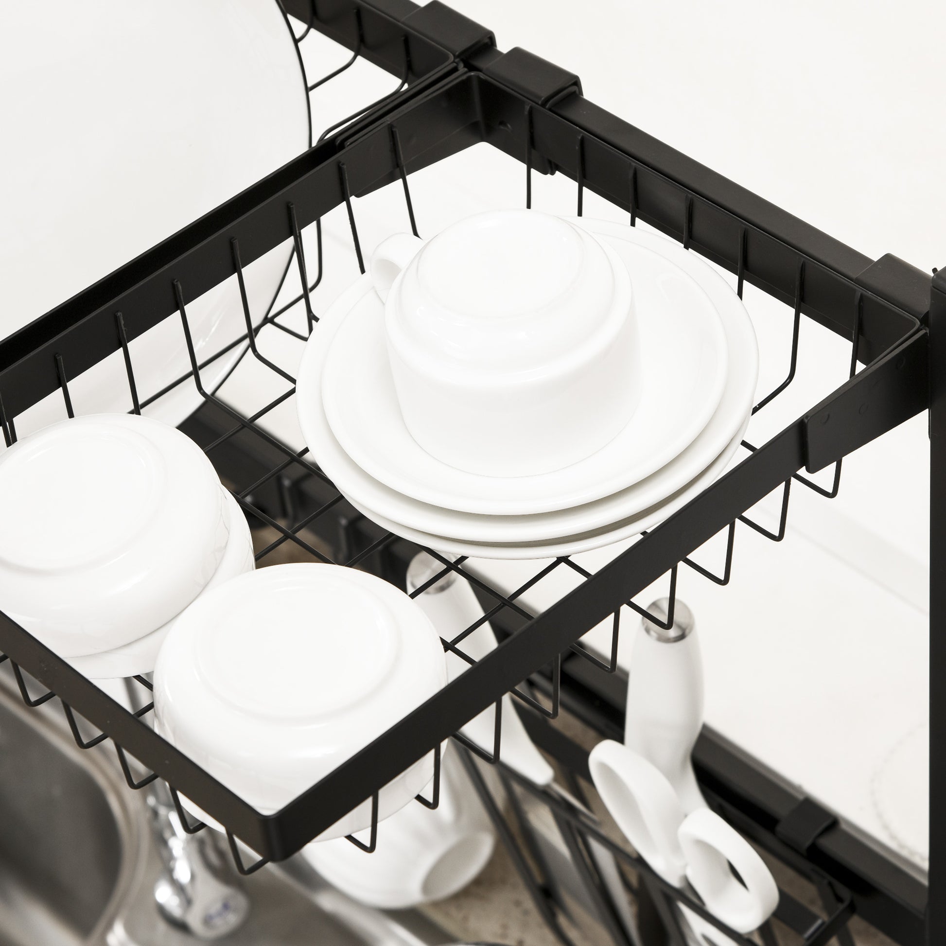 Homcom Space Saving 2 Tier Adjustable Dish Drainer Over The Sink Dish Drying Rack