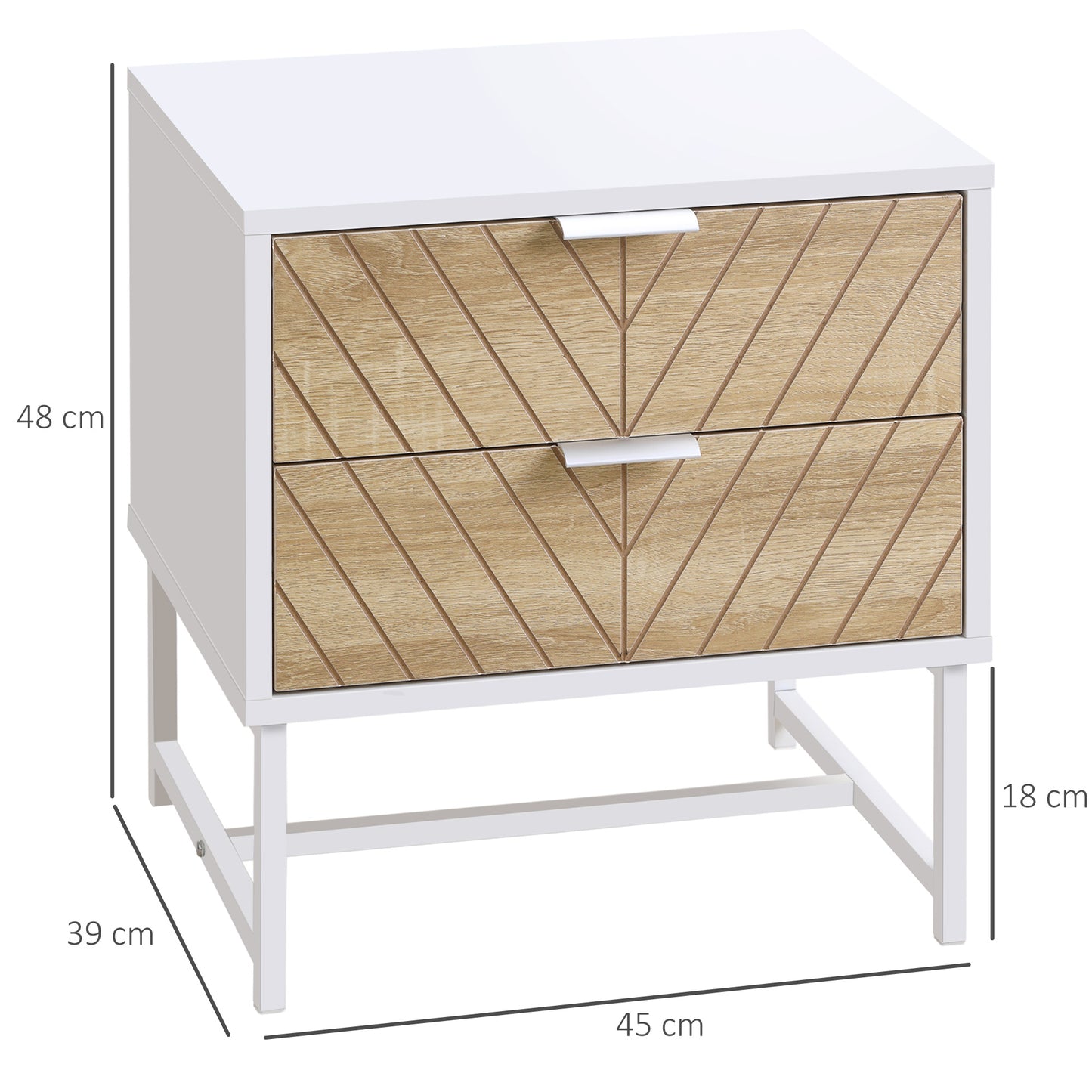 Homcom Modern Bedside Table With 2 Drawers Sofa Side Table For Bedroom White And Oak