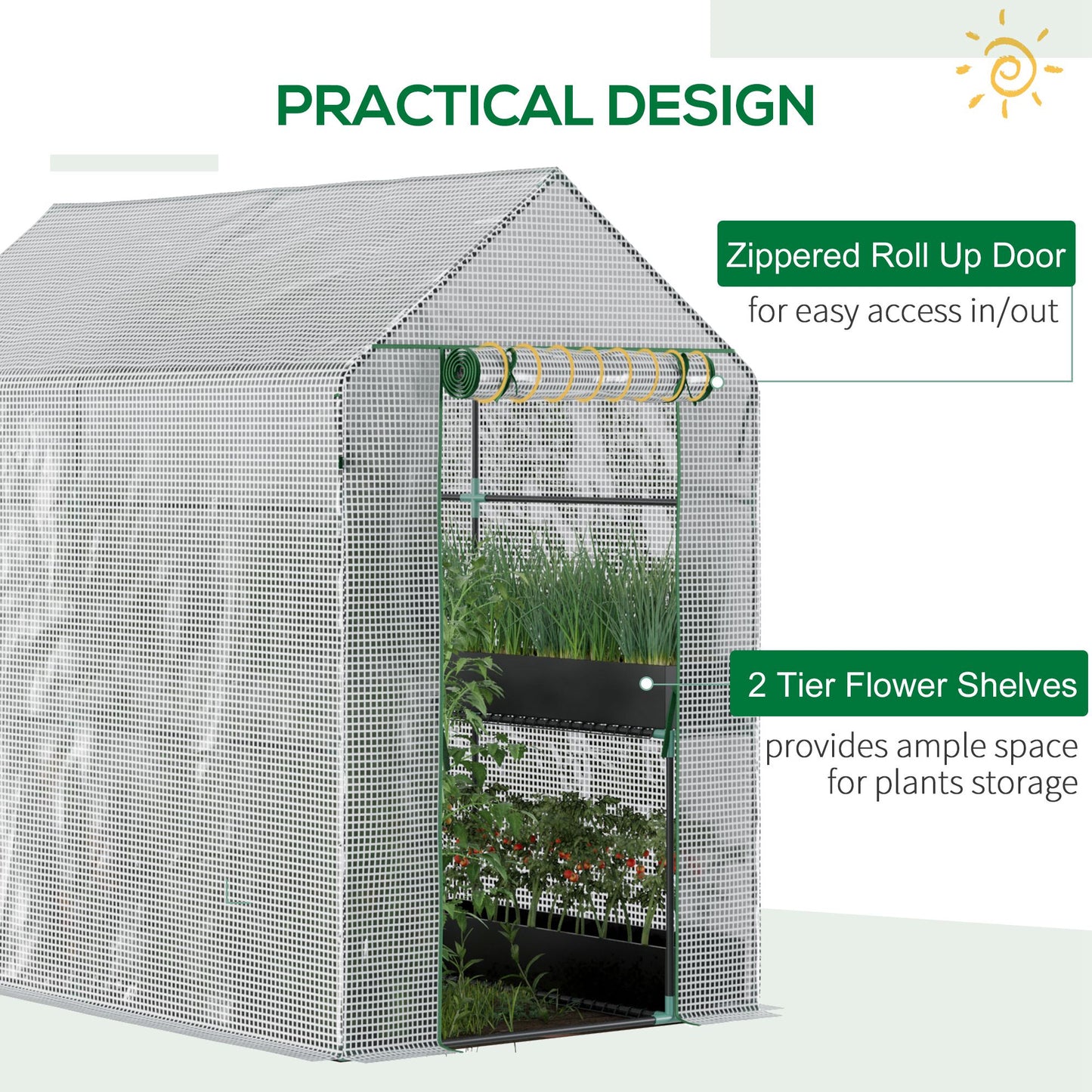 Outsunny Walk in Garden Greenhouse with Shelves Polytunnel Steeple Grow House 186L x 120W 190H cm White