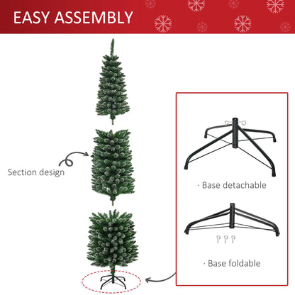 Homcom 6FT Artificial Snow Dipped Christmas Tree Xmas Pencil Tree with Foldable Black Stand