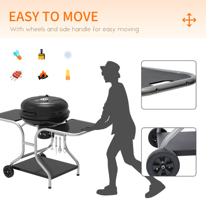 Outsunny Portable Charcoal Kettle Grill Outdoor Barbecue Trolley BBQ Heat Smoker Grilling with Two wheels