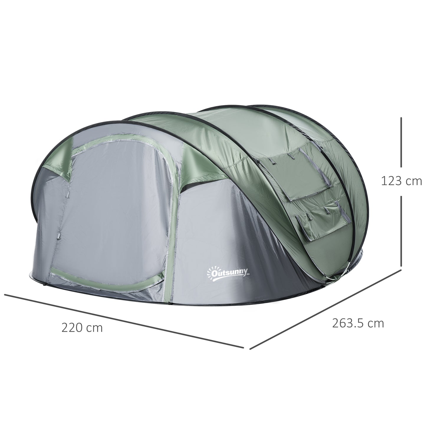 Outsunny 4-5 Person Pop-up Camping Tent Waterproof Family Tent w/ 2 Mesh Windows & PVC Windows Portable Carry Bag for Outdoor Trip Dark Green