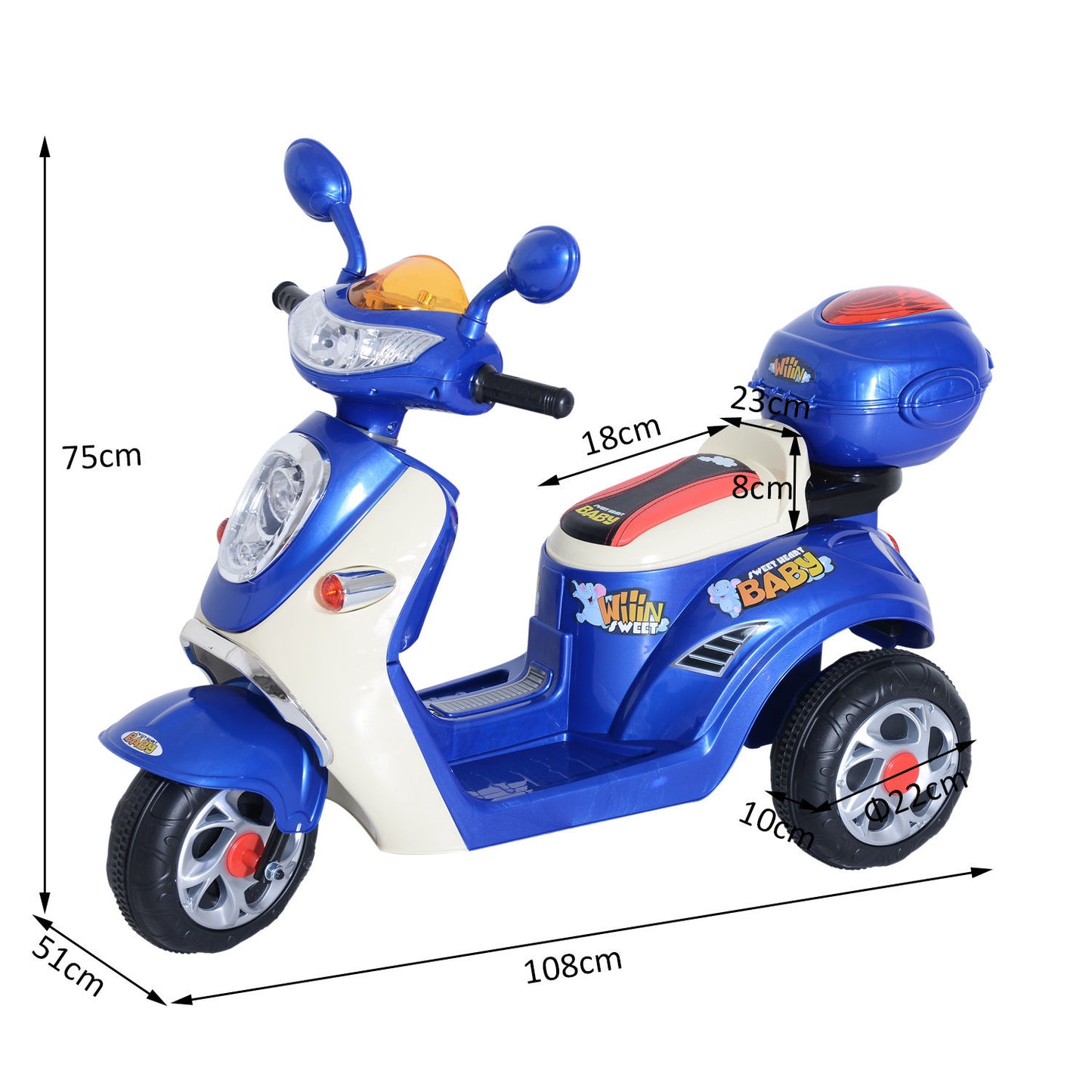 Homcom Plastic Music Playing Electric Ride-On Motorbike w/ Lights Blue