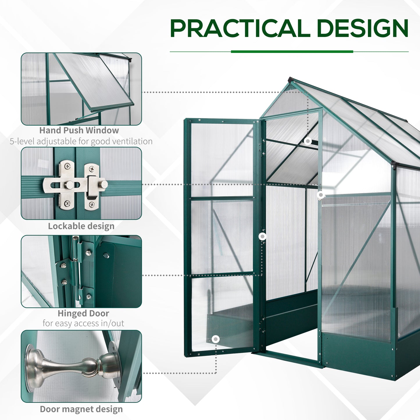 Outsunny Garden Walk-in Aluminium Greenhouse Polycarbonate with Plant Bed