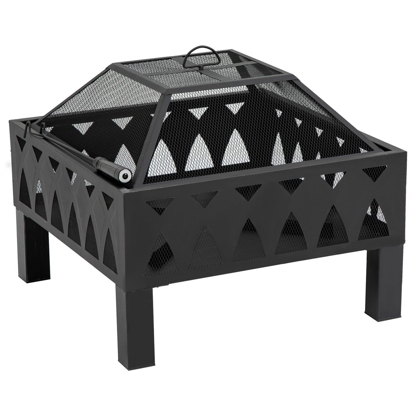 Outsunny 66cm Outdoor Fire Pit with Screen Cover