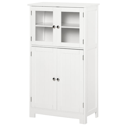 kleankin Bathroom Floor Storage Cabinet with Tempered Glass Doors and Adjustable Shelf