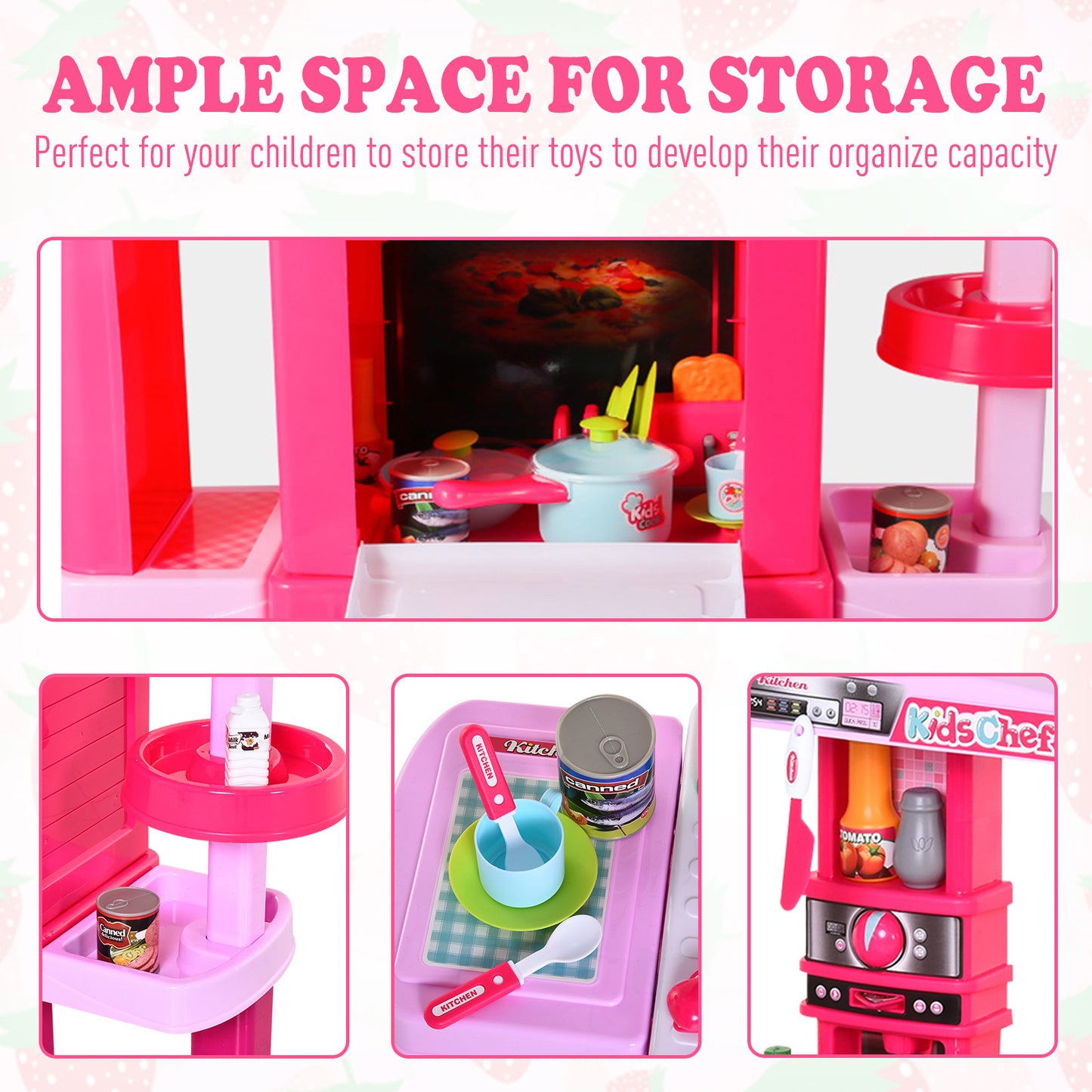 Homcom Kids 38-Piece Plastic Kitchen Play Set w/ Light & Sound Effects Pink