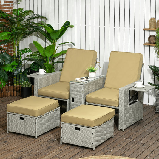 Outsunny 5PC PE Rattan Sun Lounger