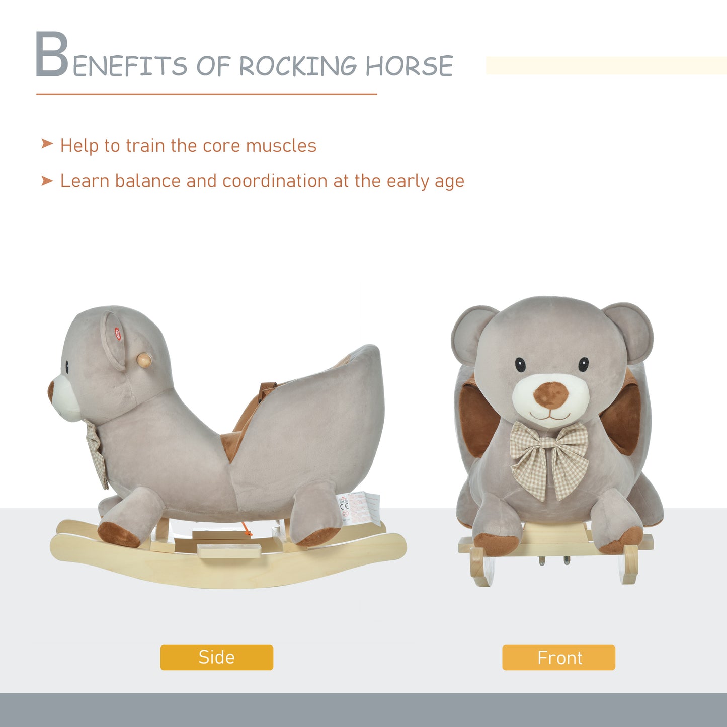 Homcom Toddlers Plush Bear Rocking Horse Grey