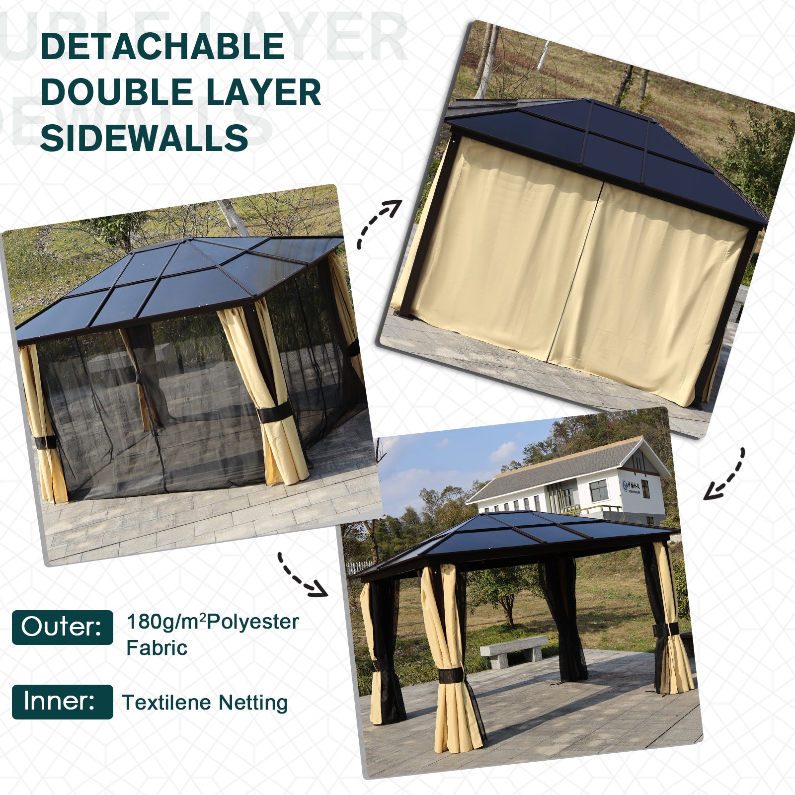 Outsunny 3 x 3.6m Polycarbonate Hard Top Gazebo with LED Solar Light and Aluminium Frame