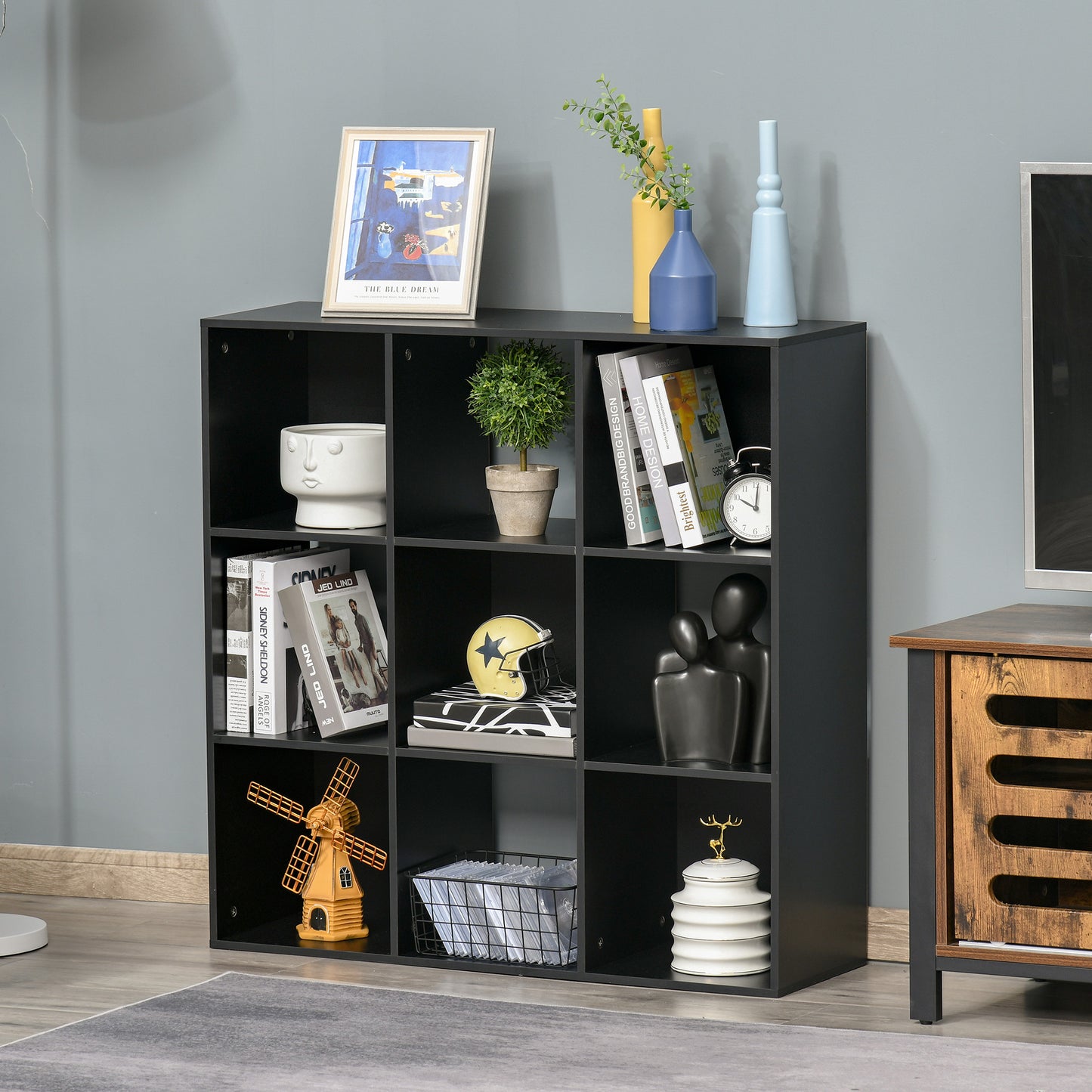 Homcom Nine-Cube Compact Shelving Unit - Black