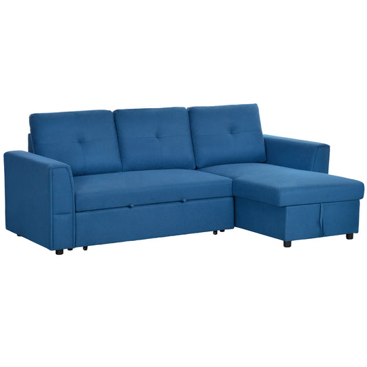 3 Seater Sofa Bed, L-Shaped Corner Sofa, Pull Out Sofa with Storage, Convertible Click Clack Settee Sectional Sleeper Futon for Living Room, Office, Dark Blue-0