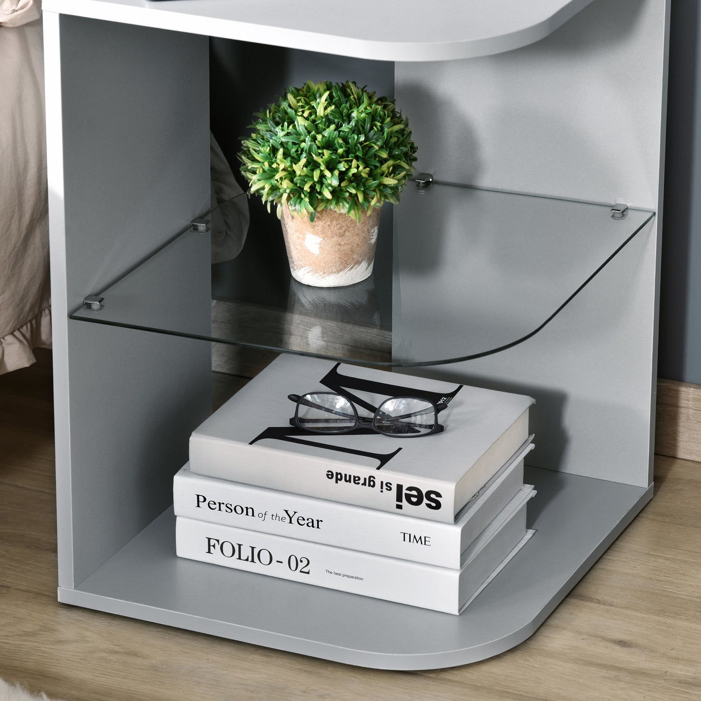 Homcom Modern Side Table Three Layer Bedside Table Nightstand with 2 Storage Shelves