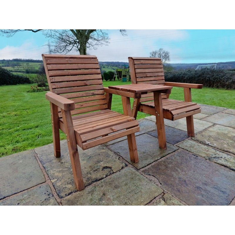 Swedish Redwood Straight Garden Tete a Tete by Croft - 2 Seats