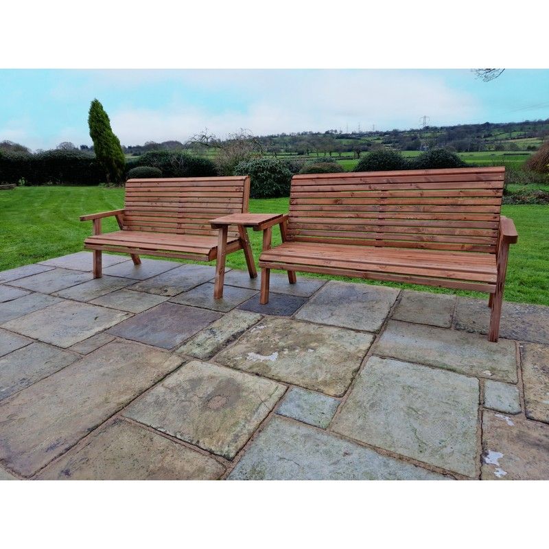 Swedish Redwood Straight Garden Tete a Tete by Croft - 6 Seats