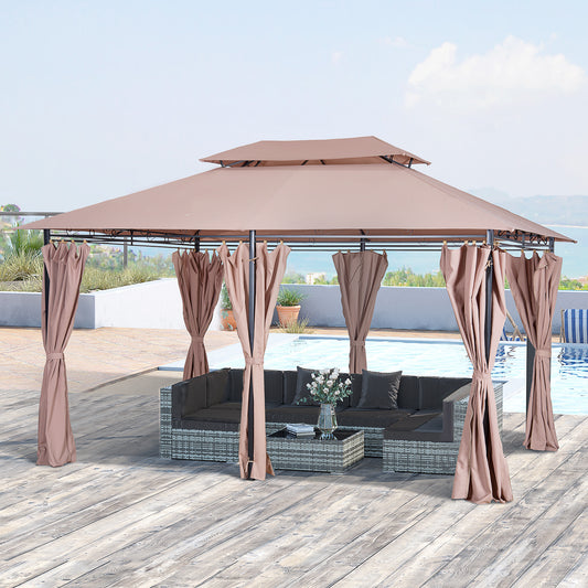 Outsunny 4m x 3(m) Metal Gazebo Canopy Party Tent Garden Pavillion Patio Shelter Pavilion with Curtains Sidewalls