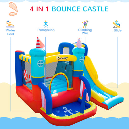 Outsunny 4 In 1 Kids Bouncy Castle Large Sailboat Style Inflatable House Slide Trampoline Water Pool Climbing Wall With Blower Carrybag For Kids Age 3-8