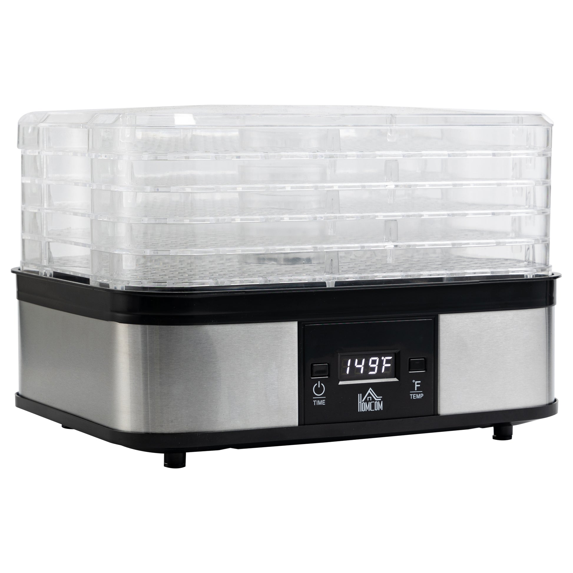 245W 5Kg Five Tray Food Dehydrator With Timer Silver by Homcom