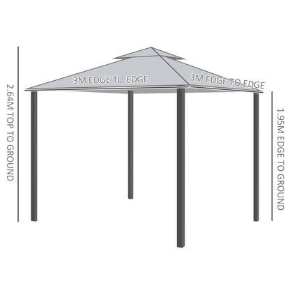 Outsunny 3x3(m) Outdoor Patio Gazebo Steel Canopy Tent Pavilion 2-Tier Roof Top Garden Sunshade Grey