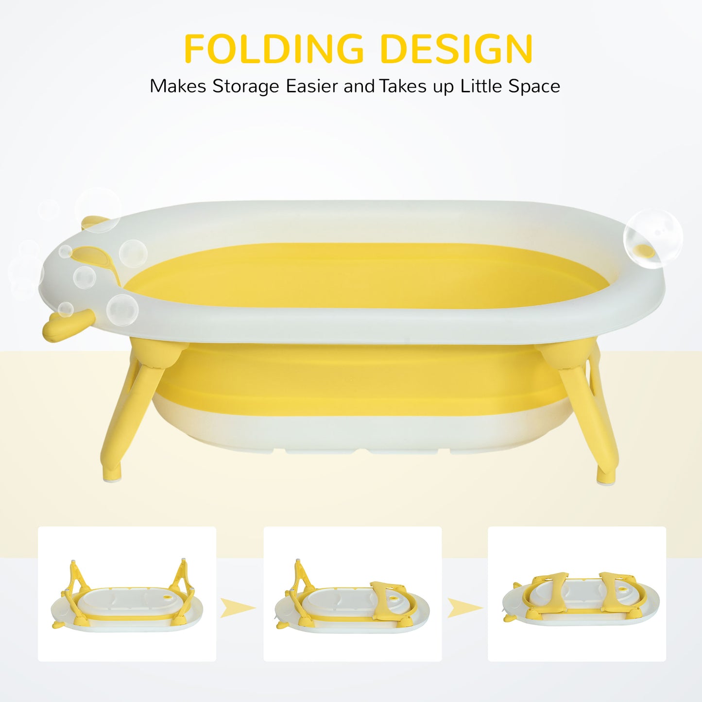 Homcom Foldable Portable Baby Bath Tub w/ Temperature-Induced Water Plug for 0-3 years