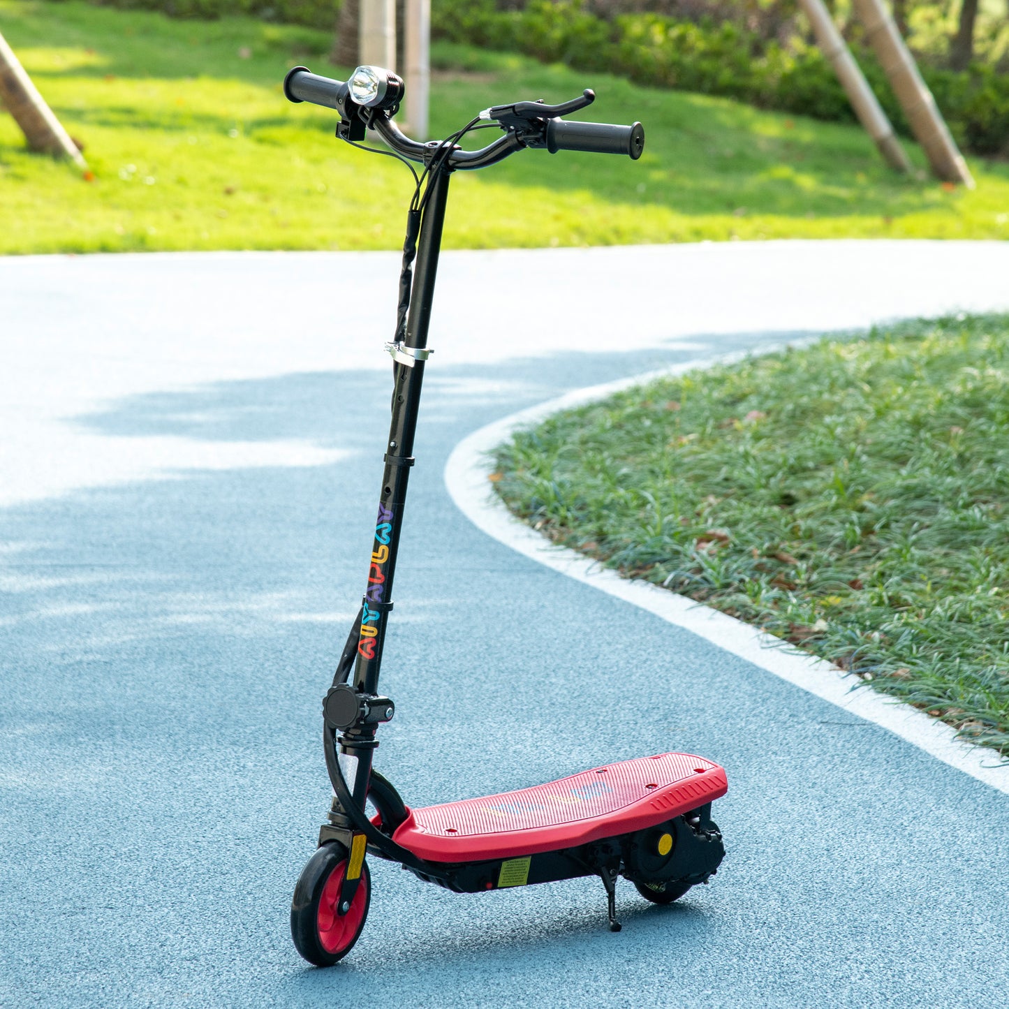 Homcom Foldable Electric Scooter With Led Headlight For Ages 7-14 Years - Red